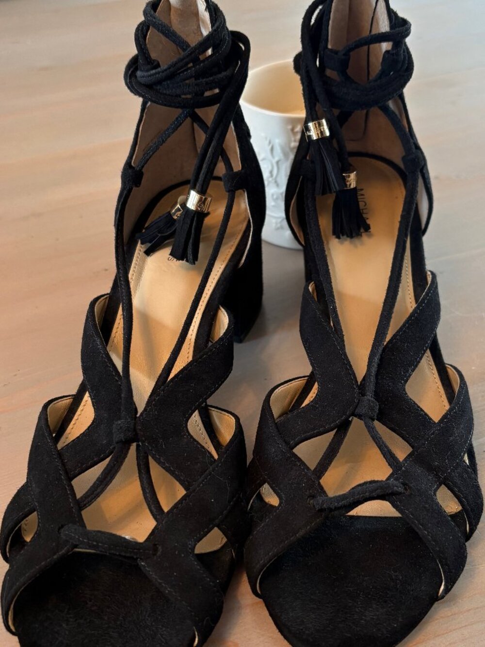 Michael Kors Mirabel Brown Suede Lace-Up Block Heel Sandals - Size 8.5